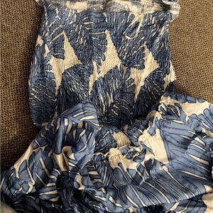 Blue and White Leaf Print Dress